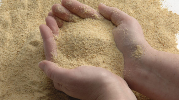 hands holding ExPress soybean meal